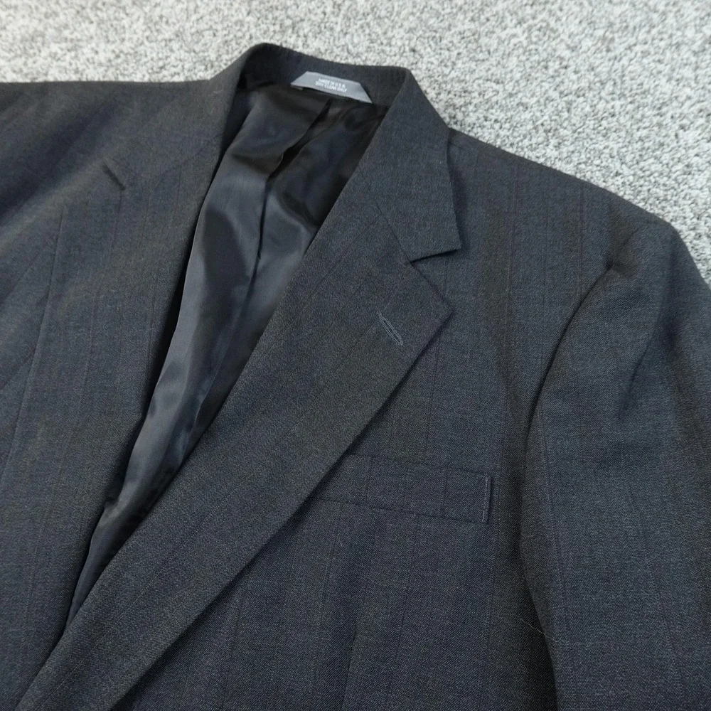 NEW Haggar Blazer Mens 46R Gray Stripe Button Suit Jacket Sport Coat Business